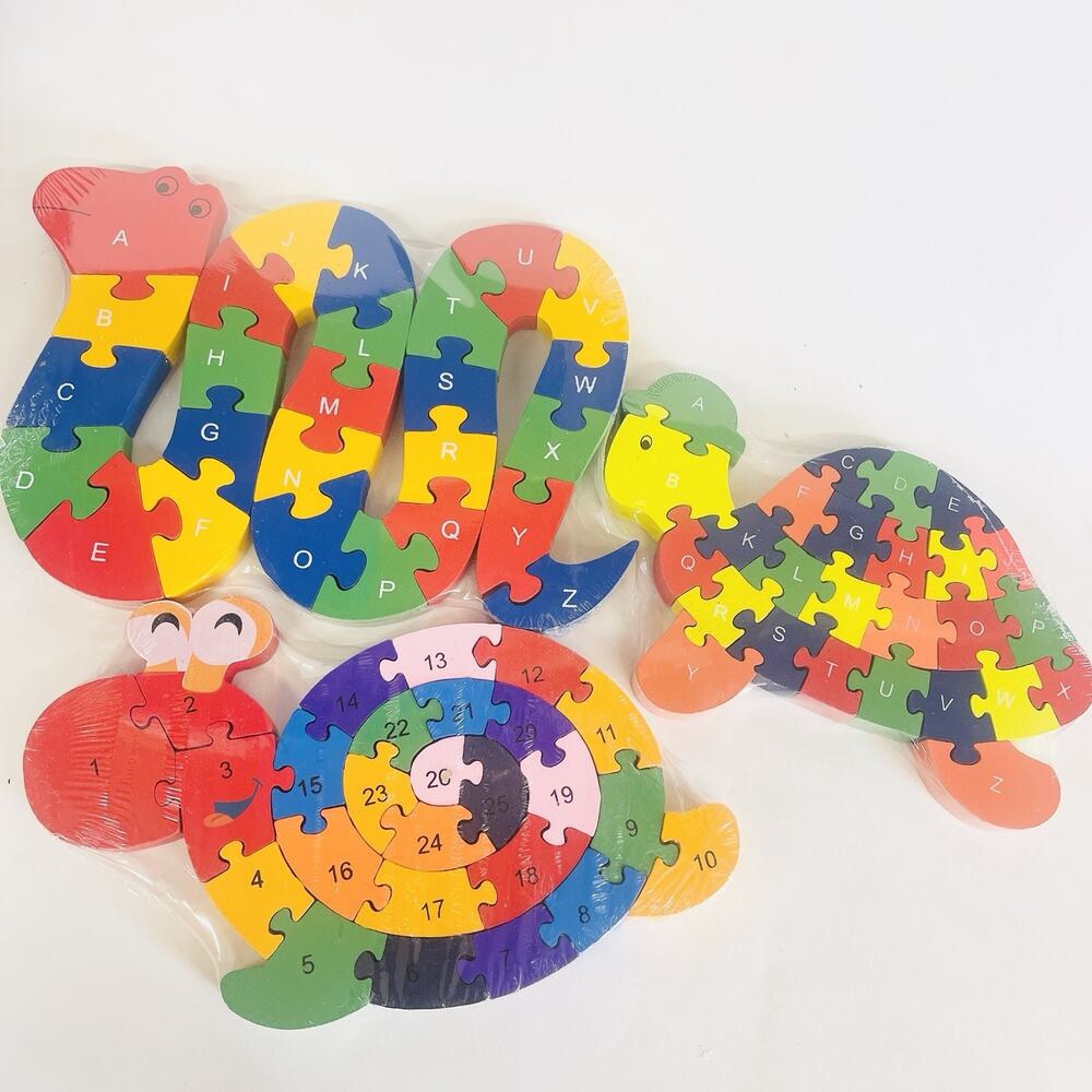 3 Alphabet & Number Jigsaw Puzzle Animal Wooden Puzzle Snake‎ Snail Turtle
